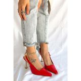 Duxal Shoes Maddox Kadın Rugan Gold Toka Detaylı Topuklu Ayakkabı - Kırmızı
