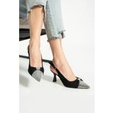 DUXAL SHOES Siyah Saten Önü Taşlı Kadın Topuklu Ayakkabı
