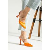 DUXAL SHOES Turuncu Saten Taş Detaylı Topuklu Ayakkabı