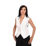 Duygu Dilsiz Kadın Beyaz Kolsuz Düğmeli Gömlek Yaka Bluz (beyaz, s)