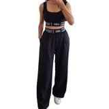 Duygu Dilsiz Kadın Siyah Beli Lastikli Crop Üst ve Bol Paça Pantolon Takım, Rahat (siyah, xl)