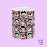 Duygular - Duygusal Modlar - Ruh Hali Temalı Özel Çizim Yüz Ifadeleri Emojili Hediyelik Porselen Kupa - Pembe - Mavi - Beyaz - 325 ml