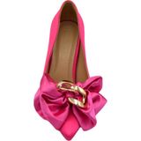 Duygushoesbag Kadın Önü Kurdele Detaylı Saten Topuklu Ayakkabı - Fuşya