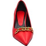 Duygushoesbag Kadın Topuklu Stiletto Zincir Aksesuarlı Ayakkabı - Kırmızı