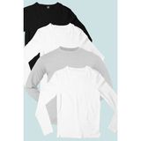 Düz 2 Beyaz, Siyah, Gri Uzun Kollu Erkek Penye T-Shirt 4'lü Süper Eko Paket - 001 - Beyaz - M