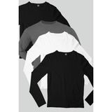Düz 2 Siyah, Antrasit, Beyaz Uzun Kollu Erkek Penye T-Shirt 4'lü Süper Eko Paket - 0 Siyah