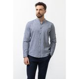Düz Açık Lacivert Slim Fit Hakim Yaka Basic Keten Erkek Gömlek - 2XL