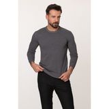 Düz Antrasit Rengi Slim Fit Erkek Bisiklet Yaka Kazak
