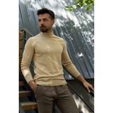 Düz Bej Rengi Slim Fit Erkek Yarım Balıkçı Yaka Kazak