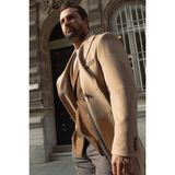 Düz Bej Rengi Slim Fit Geniş Yaka Yün Erkek Kaban - 48