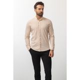Düz Bej Rengi Slim Fit Hakim Yaka Keten Erkek Gömlek