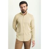 Düz Bej Rengi Slim Fit Uzun Kollu Erkek Gömlek - 2XL