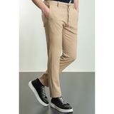 Düz Bej Rengi Super Slim Fit İpli Erkek Pantolon - 36