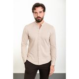 Düz Bej Slim Fit Hakim Yaka Uzun Kollu Erkek Gömlek