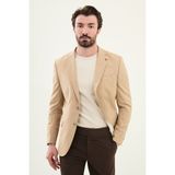 Düz Bej Slim Fit Mono Yaka Keten Erkek Ceket - 46