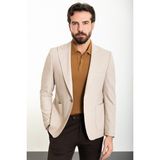 Düz Bej Slim Fit Torba Cep Geniş Yaka Erkek Ceket - 46