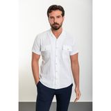 Düz Beyaz Slim Fit Apaç Yaka Kısa Kollu Keten Erkek Gömlek - XL