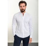 Düz Beyaz Slim Fit Hakim Yaka Uzun Kollu Erkek Gömlek - 2XL