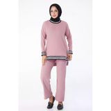 Düz Bisiklet Yaka Kadın Pembe Tunik Pantolon - 11321
