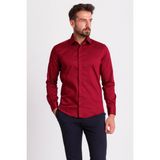 Düz Bordo Renk Slim Fit Polikort Yaka Klasik Erkek Gömlek - 2XL