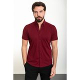 Düz Bordo Slim Fit Kısa Kollu Erkek Gömlek - 2XL