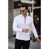 Düz Çıtçıtlı Slim Fit Kot Gömlek - Beyaz