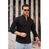 Düz Çıtçıtlı Slim Fit Kot Gömlek - XL - Siyah