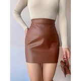Düz Deri Etek Taba H24468