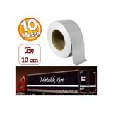 Düz Desensiz En 10 Cm 10 Mt İkaz Bandı Reflektif Metalize Gri Renk Gece Parlayan Reflektörlü Bant