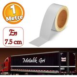 Düz Desensiz En 7.5 Cm 1 Mt İkaz Bandı Reflektif Metalize Gri Renk Gece Parlayan Reflektörlü Bant