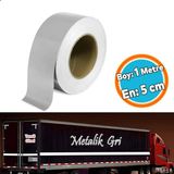 Düz Desensiz Metalize Gri Renk Reflektörlü Bant Gece Parlayan En 5 Cm 1 Mt Ikaz Bandı Reflektif