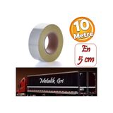 Düz Desensiz Metalize Gri Renk Reflektörlü Bant Gece Parlayan En 5 cm 10 Metre İkaz Bandı Reflektif