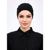 Düz Dikişsiz Penye Bone Siyah - Kadın Tesettür Bağlamalı Iç Bone - Standart