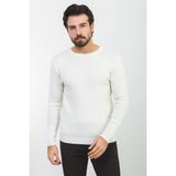 Düz Ekru Slim Fit Bisiklet Yaka Yün Erkek Triko Kazak - 2XL