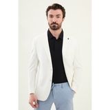 Düz Ekru Slim Fit Mono Yaka Keten Erkek Ceket - 48
