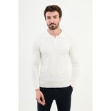 Düz Ekru Slim Fit Polo Yaka Erkek Triko Kazak - XL