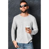 Düz Gri Bisiklet Yaka Uzun Kollu Erkek Penye T-Shirt