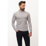 Düz Gri Renk Slim Fit Erkek Yarım Balıkçı Yaka Kazak - Açık Gri