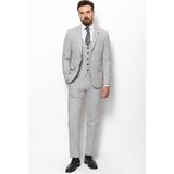 Duz Gri Renk Slim Fit Klasik Erkek Takım Elbise - 56 - 6 Drop - Açık Gri