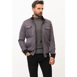 Düz Gri Slim Fit Hakim Yaka Süet Erkek Mont - Füme - 48