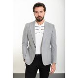 Düz Gri Slim Fit Torba Cep Geniş Yaka Erkek Ceket - 50