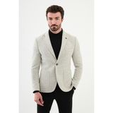 Düz Gri Slim Fit Torba Cep Mono Yaka Yün Erkek Ceket - 52
