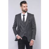 Düz Gri Slim Fit Yelek Ceket Set | Wessi