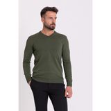 Düz Haki Rengi Slim Fit Erkek V Yaka Kazak - 2XL