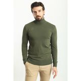 Düz Haki Rengi Slim Fit Tam Balıkçı Yaka Erkek Kazak