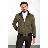 Düz Haki Slim Fit Hakim Yaka Süet Erkek Mont - 58