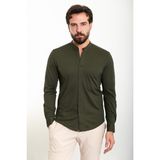 Düz Haki Slim Fit Hakim Yaka Uzun Kollu Erkek Gömlek - 2XL