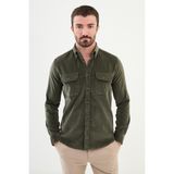 Düz Haki Slim Fit Kadife Erkek Gömlek