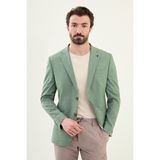 Düz Haki Slim Fit Mono Yaka Keten Erkek Ceket - 48