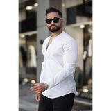Düz Hakim Yaka Slim Fit Uzun Kollu Erkek Gömlek - Beyaz